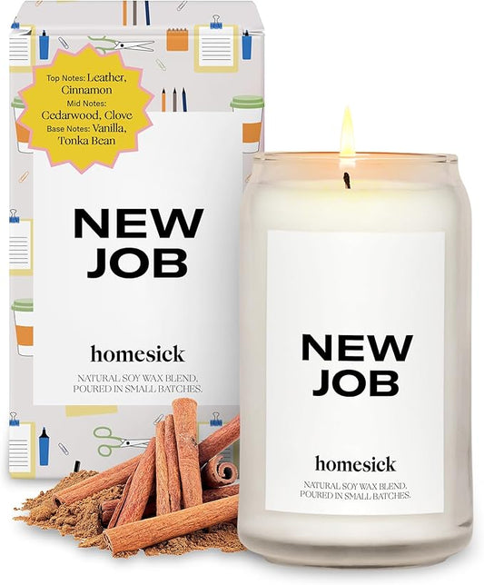 Homesick New Job Scented Candle - 13.75 oz Leather & Cinnamon Scented Natural Soy Wax Blend, Coworker Leaving Gifts for Friends, Goodbye, Going Away, New Beginnings & Congrats on New Job Candle Gift - Bloomnest