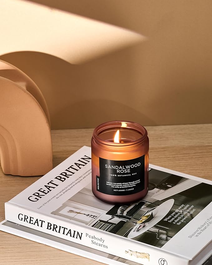 M&SENSE Sandalwood Rose Scented Candle 7.05oz 50 Hours Long Lasting Burn Natural Soy Wax Strong Scented Candle for Home, 2 Wick Home Fragrance Slow Burning Housewarming Gifts for Men Women - Bloomnest