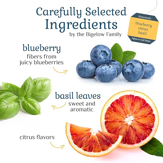 Bigelow Botanicals Cold Water Infusion Blueberry Citrus Basil Herbal Tea, Caffeine Free Tea with Blueberry Citrus Flavor, 18 Count Box (Pack of 6), 108 Total Tea Bags - Bloomnest