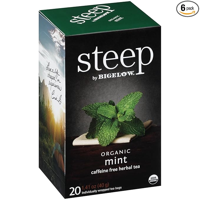 steep by Bigelow Organic Mint Herbal Tea, Caffeine Free, 20 Count (Pack of 6), 120 Total Tea Bags - Bloomnest