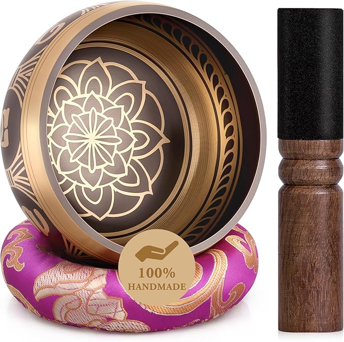 Tibetan Singing Bowls Set Authentic - Handmade in Nepal Sound Bowl for Yoga, Chakra, Meditation, Stress Relief Tool, Meditation Accessories and Unique Gifts for Women, Men RelaehihforEveryone