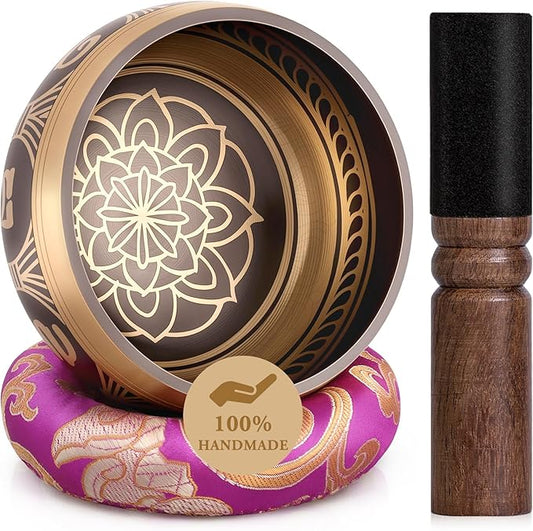 Tibetan Singing Bowls Set Authentic - Handmade in Nepal Sound Bowl for Yoga, Chakra, Meditation, Stress Relief Tool, Meditation Accessories and Unique Gifts for Women, Men RelaehihforEveryone