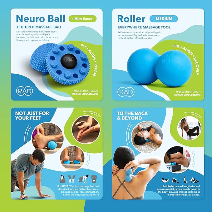 RAD Back Relief Massage Set – Myofascial Release Bundle for Back Pain, Muscle Recovery, and Mobility - Includes Exercise Foam Rollers, XL Peanut Massage Ball, and Neuro Ball Foot Roller - Bloomnest