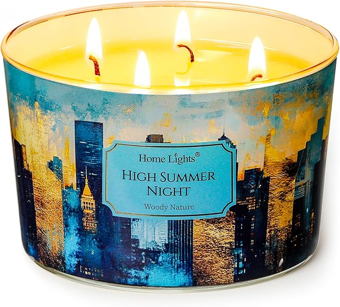 HomeLights High Summer Night Scented Candles | 18oz Soy Candles Industrial Chic 4-Wick Large Candle Jars | Ideal Candle Gifts for Events, Home Decor Stress, Relief & Relaxation - Bloomnest