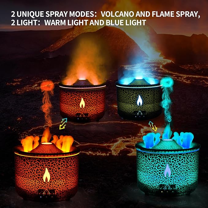 BOHOFAM Aroma Essential Oil Diffuser 360 ML,Volcano and Flame Diffuser/Humidifier,give1.76 oz Hotel Collection Essential Oils,Blue/red Light Selection,Diffusers for Home,Large Room(Black Cracks) - Bloomnest
