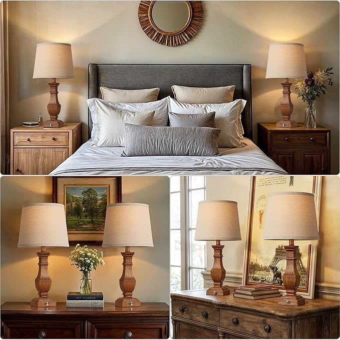 ROTTOGOON Dimmable Table Lamps Set of 2, Rustic Farmhouse Table Lamps for Living Room Bedroom, Bedside Desk Lamps for end Tables, Touch Lamps for nightstand, 9W Bulbs Included, 22", Brown - Bloomnest