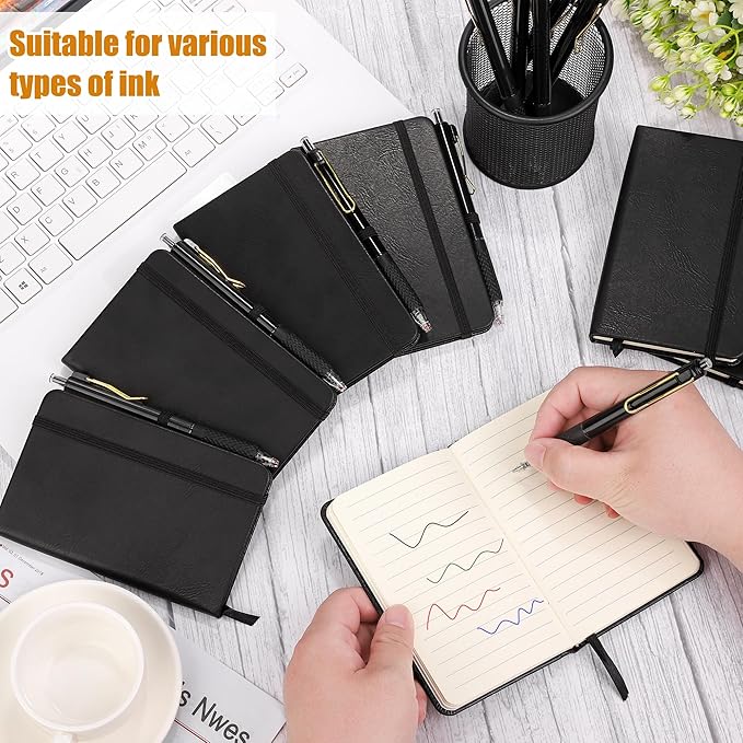 Aodaer 50 Sets Pocket Notebook Journal with Pens, 160 Pages, 3.5 x 5.5 Inch Mini Lined Journal Notebook A6 Leather Hardcover College Ruled Notepad with Pen Holder for School Office Gifts, Black - Bloomnest