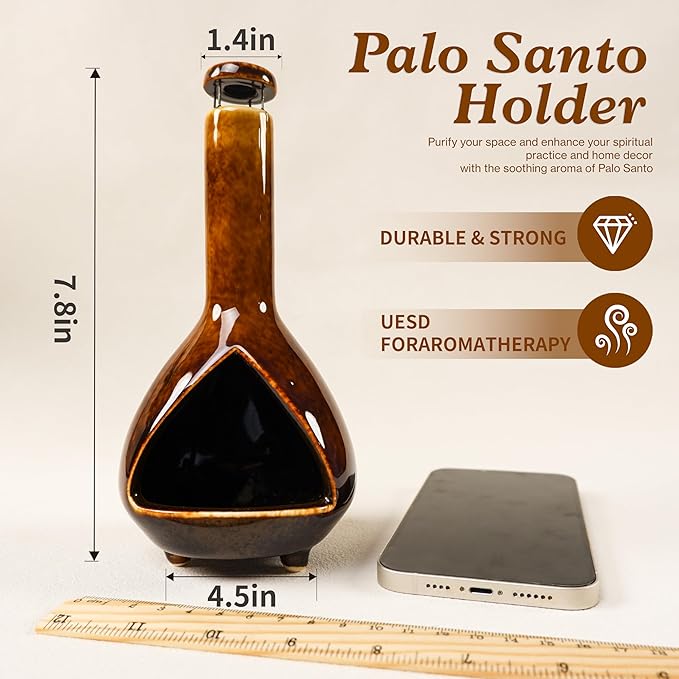 Premium Ceramic Palo Santo Holder - Mini Chiminea for Sage & Incense - High-Temperature (1200°C) Cleansing Design for Energy Purification - Perfect for Yoga, Meditation, and Aromatherapy - Bloomnest