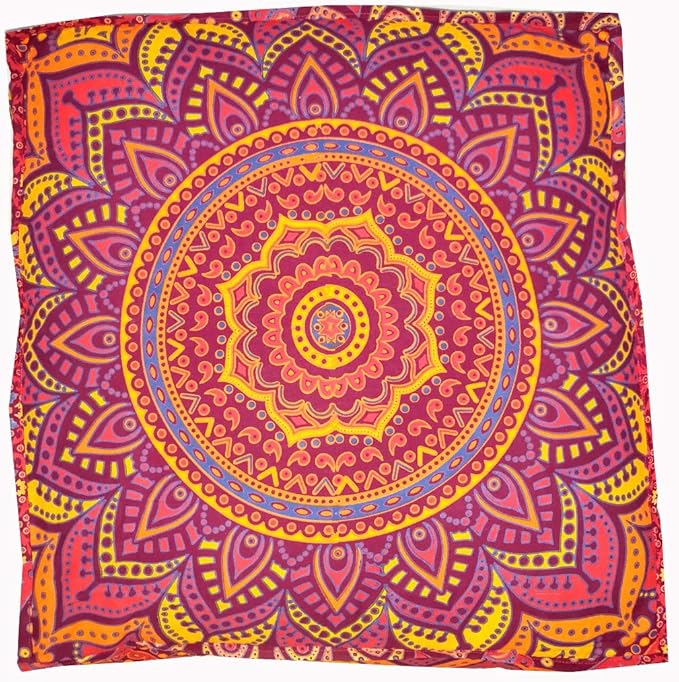 New Orange Ombre 24" Mandala Barmeri Large Floor Pillow Cover Cushion Meditation Seating Ottoman Throw Cover Hippie Decorative Zipped Bohemian Pouf Ottoman Pom Pom Cases 24 " square - Bloomnest