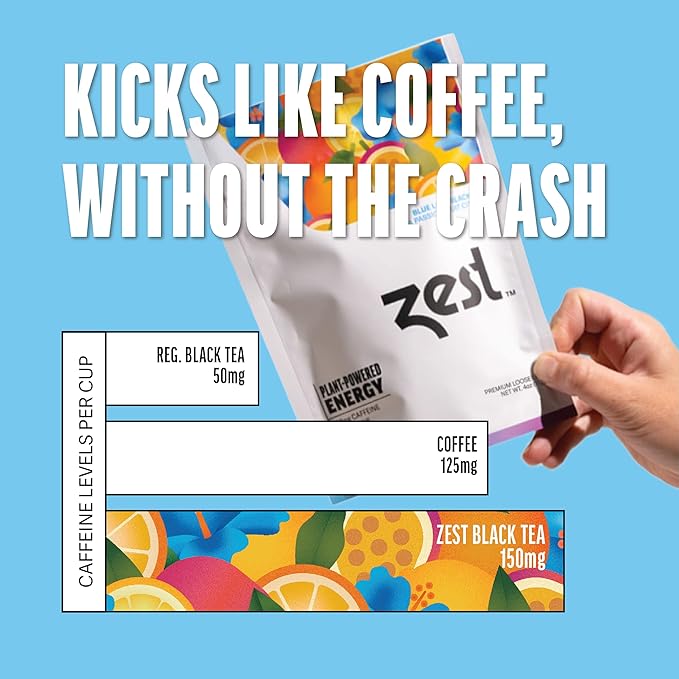 Zest 150mg High Caffeine Energy Loose Leaf Blend - Blue Lady Black Tea - 4 Oz - Hot or Iced - All Natural Strong Flavored Healthy Coffee Alternative Highly Caffeinated Substitute - Perfect for Keto - Bloomnest