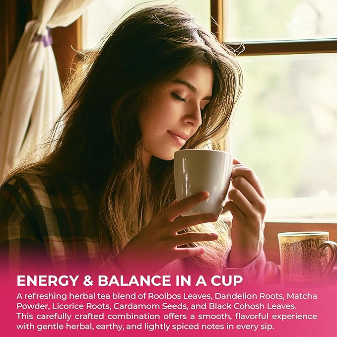 FreshDrinkUS, MenopauseSlim 40 Tea Bags – Herbal Blend with Rooibos, Dandelion Root, Matcha, Licorice, Cardamom & Black Cohosh – Smooth, Earthy Flavor – Premium Quality, Naturally Caffeine-Free Tea - Bloomnest