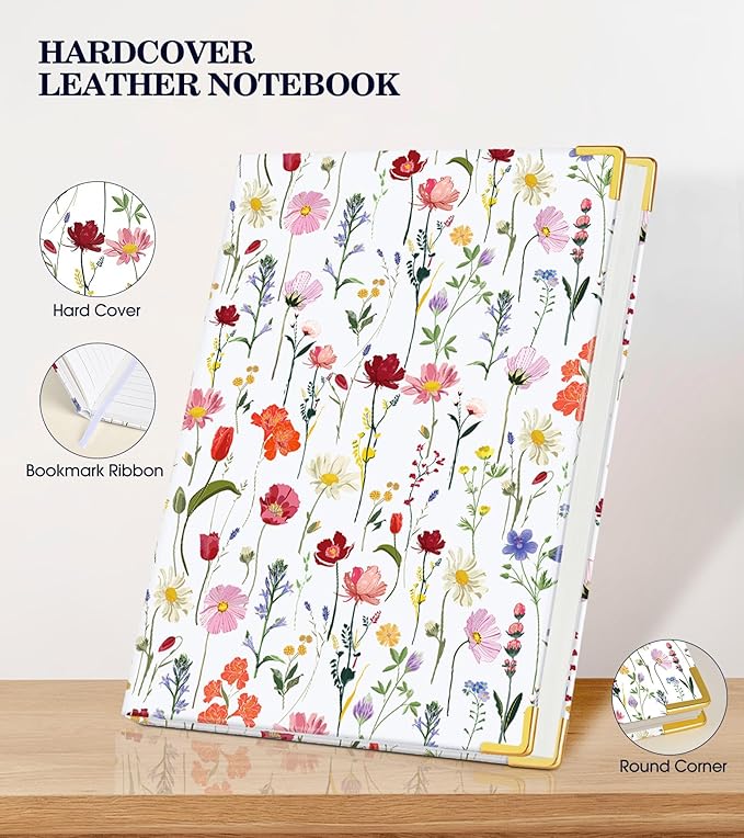 Lined Journal Notebook for Women, A5 Hardcover Leather Journaling Notebooks for Writing, 200 Pages Travel Journal, College Ruled Notebook for Work School, Note Taking 5.75'' X 8.38'' Garden Floral - Bloomnest