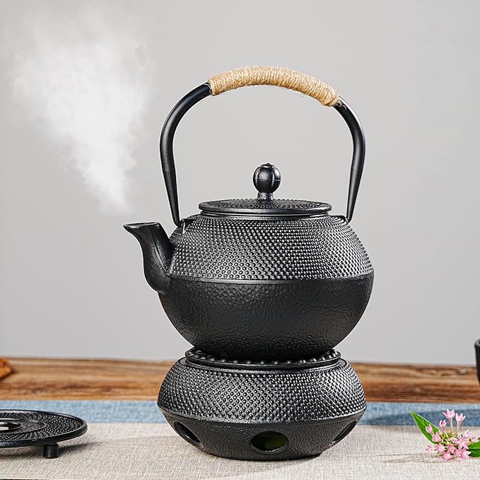 Sungmor Black Cast Iron Teapot Warmer - Japanese Tea Heater Base with Candle Holder, Heat Retaining Stand for Tetsubin or Glass & Ceramic Teapots - Bloomnest