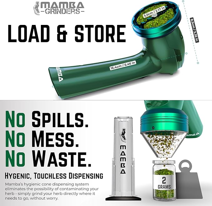 Mamba Electric Herb Grinder, 2g Spice Grinders with Loading Tool, USB Rechargeable & Portable Metal Mill for Herbs and Kitchen,Mamba Loader XL - Bloomnest