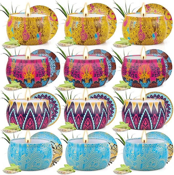 12 Pack Citronella Candles Outdoor - 52.8 Oz Soy Wax Candle Set, 360 Hour Long Lasting Scented Candles for Camping, Garden, Party - Bloomnest