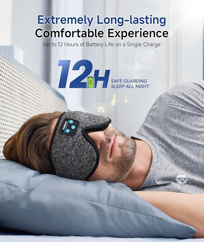 Voerou Sleep Mask with Bluetooth Headphones, Zero Pressure Wireless Sleeping Eye Mask, 100% Light Blocking Sleep Headphones for Side Sleepers, Suitable for Sleep Nap Travel, Cool Gadgets Unique Gifts - Bloomnest