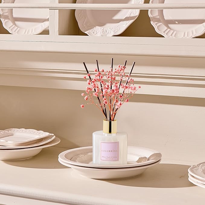 Cocorrína Reed Diffuser Sets - 6.7 oz. White Peach& Oolong Scented Diffuser with 8 Sticks Home Fragrance Reed Diffuser for Bathroom Shelf Decor - Bloomnest