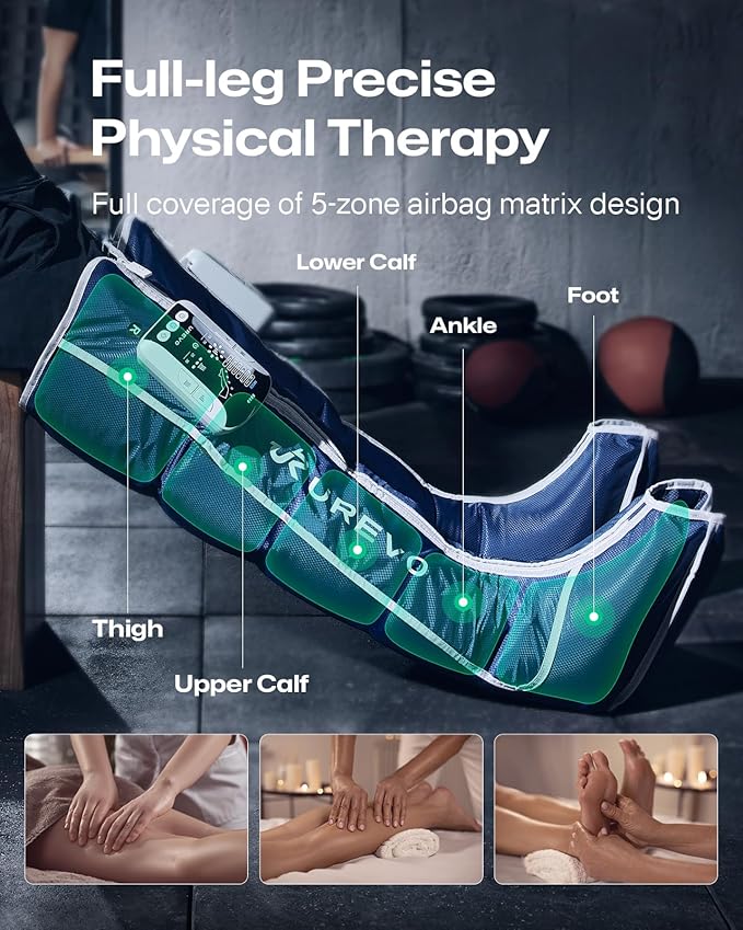 UREVO Smart Leg Recovery PT Pro, AI-Powered Tech Rechargeable Air Compression Massager Boots for Circulation, Smart Pain Senser and Foot Muscle Recovery to Athletes After Summer Sports, Blue - Bloomnest