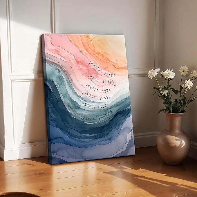 Mental Health Wall Art, Therapy Office Pictures Wall Decor, Inhale Exhale Meditation Art Paintings, Inspirational Canvas Prints, Therapist Artwork for Meditation Room Calming Corner, Framed 16x24 Inch - Bloomnest