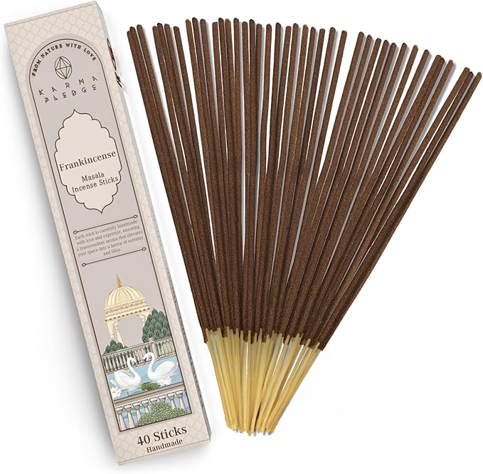 Incense Sticks, Frankincense & Myrrh Incense, Made with Natural Ingredients, Hand Rolled Aromatic Masala, 40 Stick Pack, 45-60 Minute Burn Time, Best for Home Fragrance, Meditation, Yoga, Relaxation KARMAPLEDGE