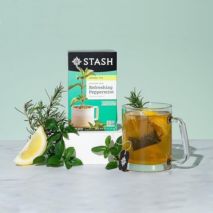 Stash Tea Peppermint Herbal Tea - Naturally Caffeine Free, Non-GMO Project Verified Premium Tea with No Artificial Ingredients, 20 Count (Pack of 6) - 120 Bags Total - Bloomnest