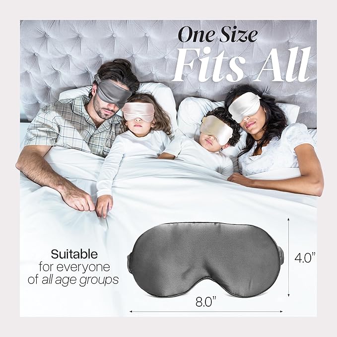 Adjustable Blackout Silk Sleep Mask - Luxurious 100% Pure Mulberry Eye Mask for Restful Sleep & Travel, Hypoallergenic, Cooling, for Women & Men, Grade 6A Silk (Charcoal Grey) - Bloomnest