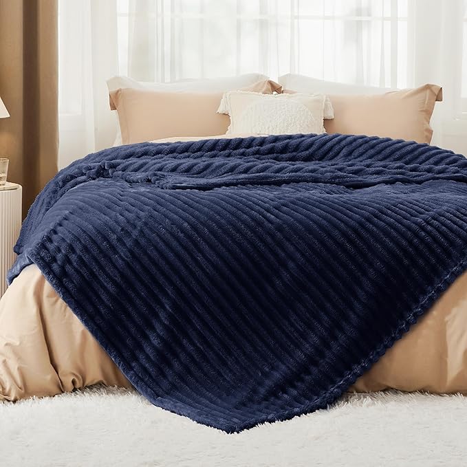 Bedsure GentleSoft Navy Blue Fleece Blanket for Couch - Cozy Soft Blankets for Women, Cute Small Throws for Girls, Navy, 90x90 Inches - Bloomnest