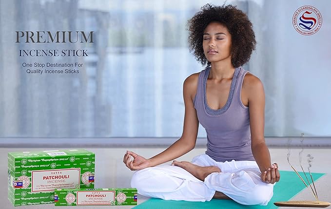EARTH Satya Patchouli Incense Sticks 15 GMS (Pack of 12) (Green Certified) Indian Perfumed Hand Rolled Agarbatti Perfect for Worship,Relaxation, Medication. Earth