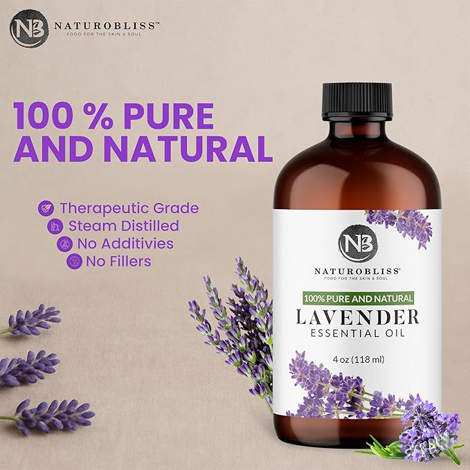 NaturoBliss Lavender Essential Oil with Glass Dropper - 100% Pure and Natural - Essential Oils for Diffuser, Aromatherapy, Soap and Candle Making, Lavender Essential Oil Pure, Lavender Oil, 4 Fl Oz - Bloomnest