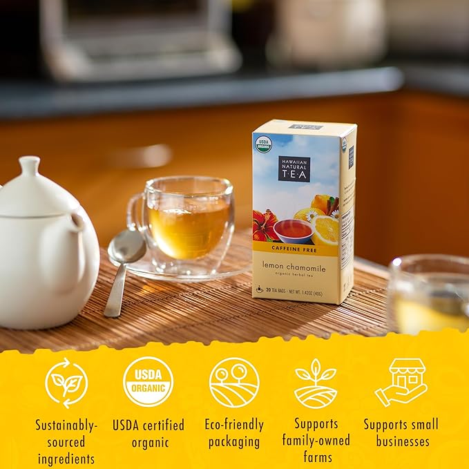 Organic Lemon Chamomile Tea - Caffeine Free Herbal Tea - Supports a Good Night’s Sleep, Calming, Relaxing for Bedtime, Anxiety & Stress, 20 Bags - Bloomnest