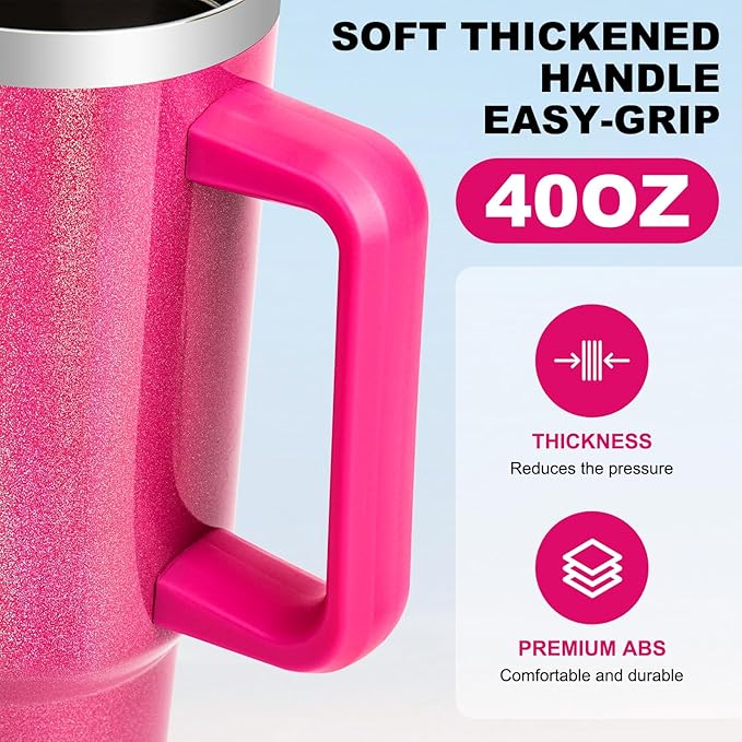 40 oz Tumbler with Handle and Flip Straw Lid, Vacuum Insulated Leak Proof Double Walled Stainless Steel Glitter Travel Mug Tumblers, Maintains Cold Ice and Heat for Hours(Hot Pink) - Bloomnest