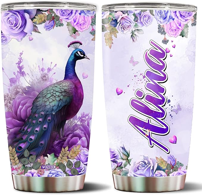 Personalized Peacock Tumbler Customized Name Peafowls Water Bottle Mugs Gift For Women Fan Custom Bird Lovers Mug 20oz Birthday Christmas Valentine Day Insulated Stainless Steel Coffee Cup with - Bloomnest