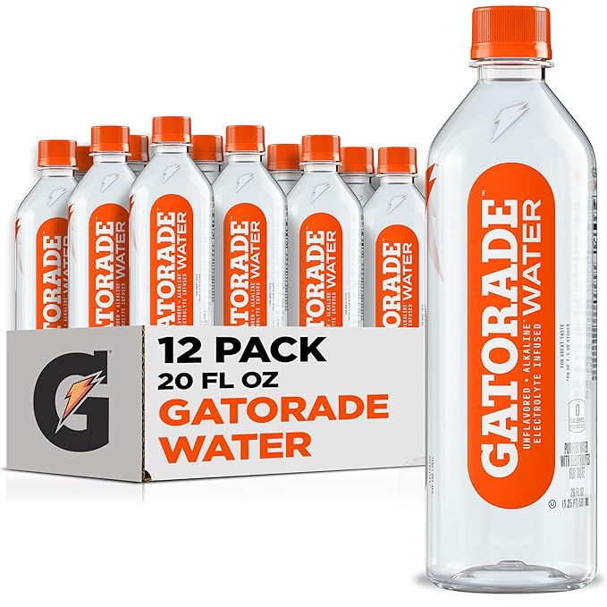 Gatorade Water, Unflavored, Electrolyte infused for great taste, Alkaline PH 7.5 or higher, 20 Fl Oz (Pack of 12) - Bloomnest
