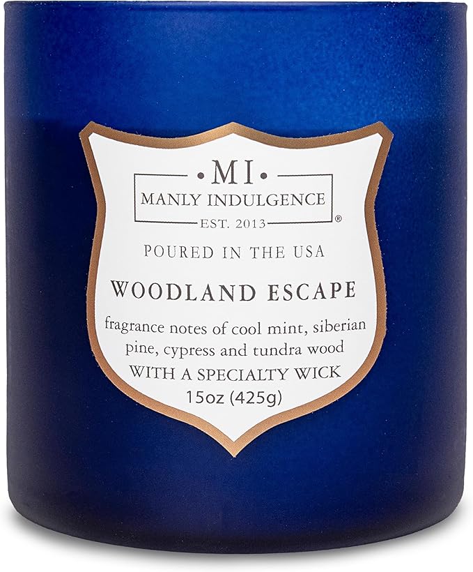Manly Indulgence Woodland Escape Scented Candles for Men, 15 oz Wooden Wick, Premium Soy Blend Wax, 60H Burn, Candles for Home Scented - Made in The USA - Bloomnest