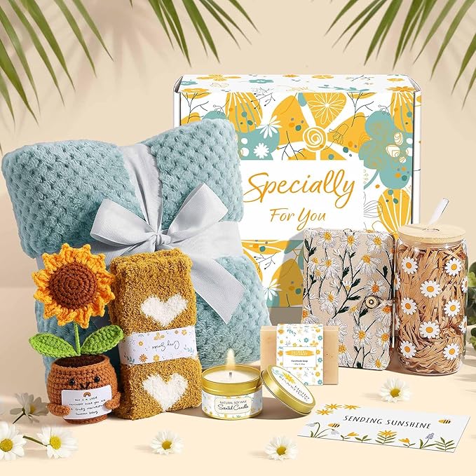 Valentines Day Gifts for Her, Sending Sunshine Self Care Package Spa Gift Baskets for Women, Mothers Day Birthday Gifts for Women Best Friends Mom Sister Wife Grandma Her - Dusty Blue - Bloomnest