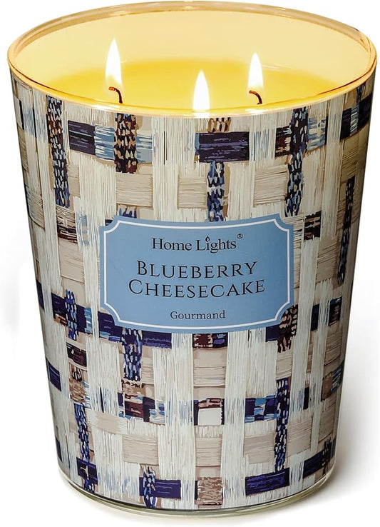 HomeLights Scented Candles for Women & Men, 34oz Candle Jars Aromatherapy 3-Wick Candle, Ideal for Rustic Modern Home Decor and Gifts, Blueberry Cheesecake - Bloomnest