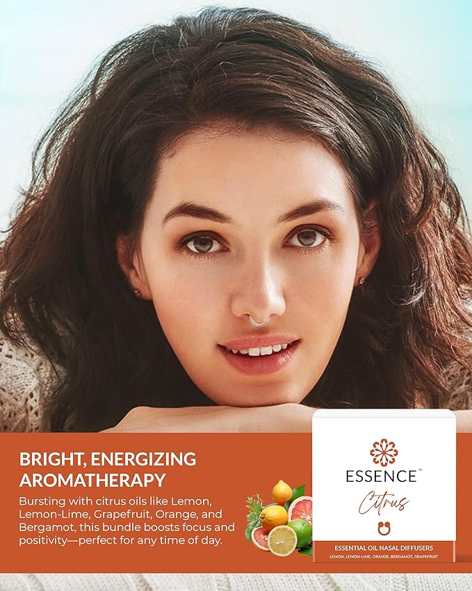 Essence Nasal Diffuser Citrus Bundle – Essential Oil Silicone Nose Rings for Mood, Energy & Positivity – Wearable Aromatherapy Pack with Lemon, Orange, Grapefruit & Bergamot - Bloomnest
