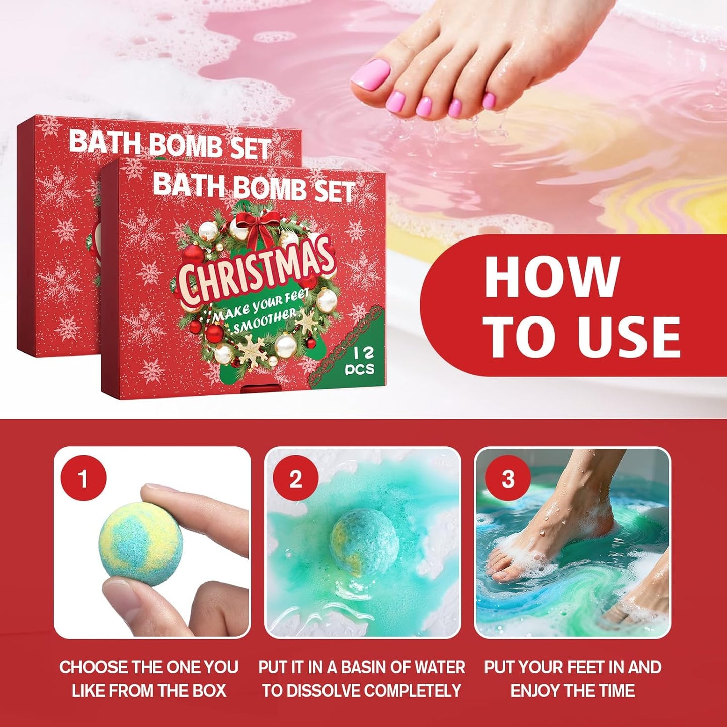 12-Pack Bath Bomb Set for Men & Women, Christmas Aromatherapy Spa Bombs with Essential Oils, Giftable Bath Essentials for Relaxation & Self Care