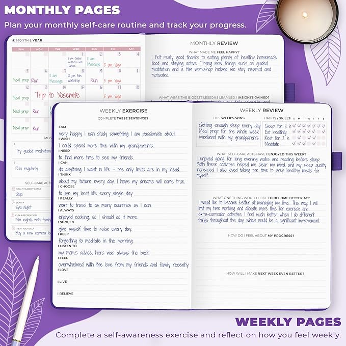 Clever Fox Self-Care Journal – Daily Reflection Notebook – Mental Health & Personal Development Planner, Meditation & Mood Log, A5 (Purple) - Bloomnest