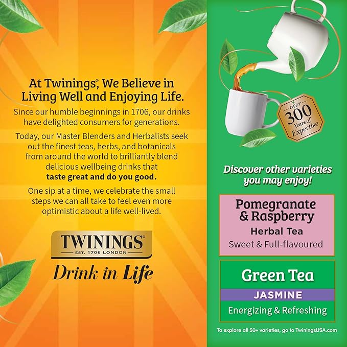 Twinings Green Tea with Pomegranate, Raspberry, & Strawberry Individually Wrapped Bags, 100 Count (Pack of 1), Caffeinated, Enjoy Hot or Iced, 100 Teabags