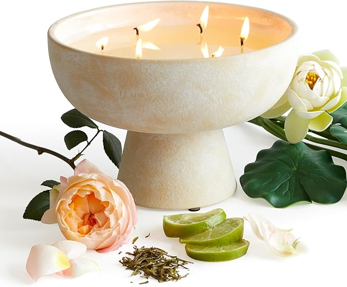 BLUEME Balance - White Lotus & Tea, Luxury Candle w/Essential Oils, 6 Wick, Hand-Poured Soy, Cotton Wick, Ceramic - Bloomnest