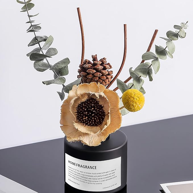 Reed Diffuser Set with Dried Flowers, 3.38fl.oz Fragrance Diffuser with Sticks, Scented Sticks Aroma Diffuser, Home & Office Décor for Air Fresheners, Bathroom (Lime Basil Citrus) - Bloomnest