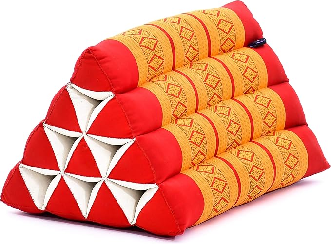 Leewadee Triangle Cushion – Comfortable Backrest for TV or Reading, Incline Pillow for Relaxing Made of Kapok, 20 x 13 x 13 inches, Orange Red - Bloomnest