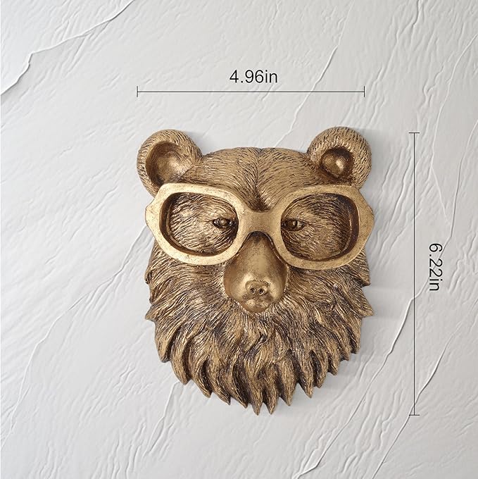 UITWMKTG Gold Animal Head Wall Decor Wall Sculpture Home Decor Statue for Living Room Office Bedroom Modern Decor for Men Women Bear - Bloomnest