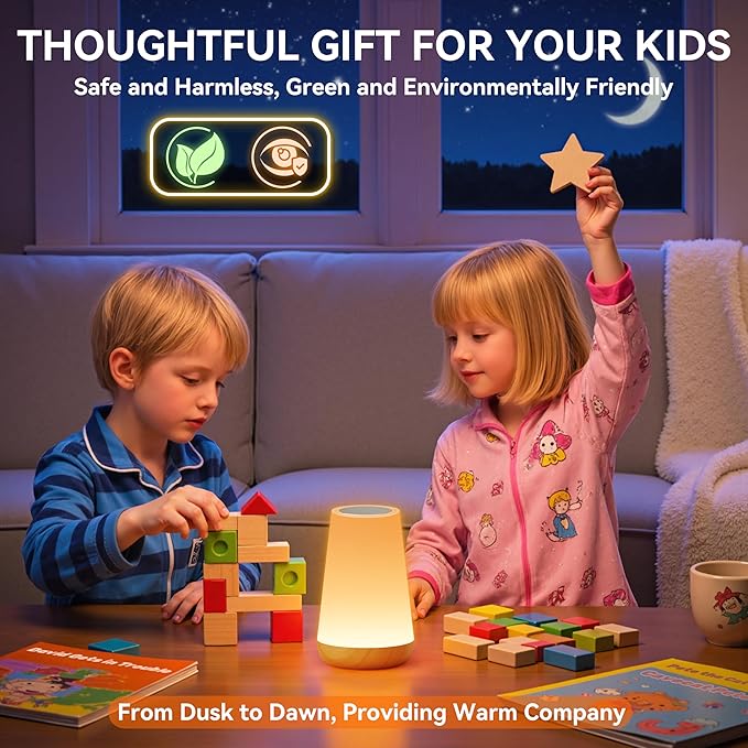 Auxmir LED Night Light Bedside Lamp Touch and Remote Control Dimmable Tabletop 13 RGB Colors Changing 5 Brightness Adjustable Rechargeable Portable Lamp for Baby Kids Nursery Bedroom Bathroom Camping - Bloomnest