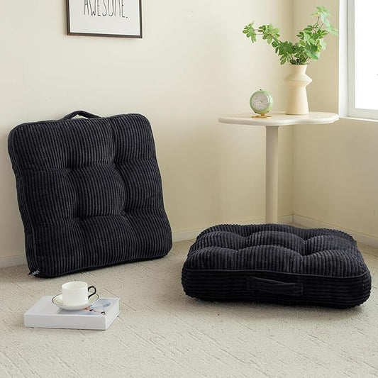 Washable Floor Pillow Cushion for Adults, Meditation Cushion Pillow, Large Square Floor Sitting, Removable Tufted Corduroy Cover, for Tatami Living Room or Yoga, 22x22 Inch, 2Pack, Machine Washable - Bloomnest