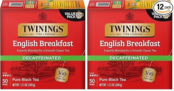 Twinings English Breakfast Tea, Decaffeinated Black Tea - Lively and Refreshing Decaf Tea Bags Individually Wrapped, 50 Count (Pack of 2) - Bloomnest