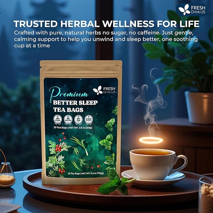 FreshDrinkUS, Premium 135 Tea Bags Better Sleep Herbal Tea | Caffeine-Free Loose Leaf Blend with Spearmint Leaves, Lemongrass Leaves, and Hawthorn Berry – Naturally Refreshing and Aromatic. - Bloomnest