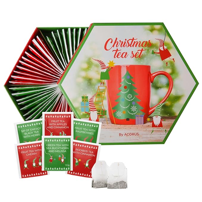 ACORUS Christmas Tea Set, Herbal Fruit Tea Gift Set, 60 Assorted Tea Bags Variety Pack, Herbal Tea and Fruit Tea Sampler, Specialty Tea Bags Individually Wrapped, Tea Gifts for Women, Men, Tea Lovers - Bloomnest