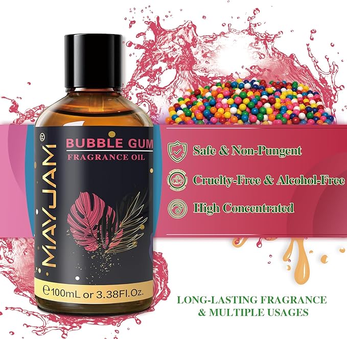 MAYJAM 100ML/3.38FL.OZ Bubble Gum Fragrance Oils with Glass Dropper, Essential Oils for Diffusers for Home, Long Lasting Scented Oils for Diffusers Soap Candle Making - Bloomnest